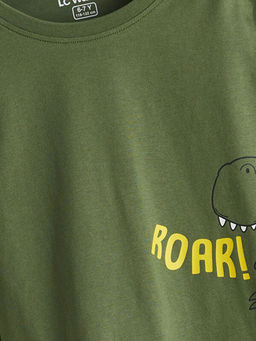 Bisiklet Yaka Dinozor Bask?l? Erkek ?ocuk Pijama Tak?m?