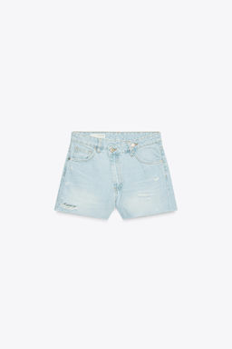 HIGH-WAIST CROSSOVER WAIST MOM FIT TRF DENIM BERMUDA SHORTS - Zara фото 16