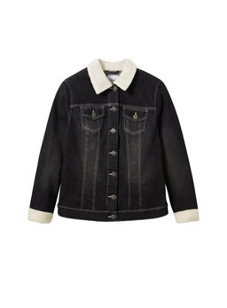 Джинсовый жакет с иск. мехом, черный - Sheego фото 2