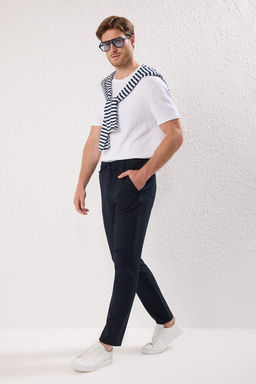 Lacivert Slim Fit Beli Baglama Detayl? Lastikli Kumas Dokuma Pantolon TMNAW25PL00027