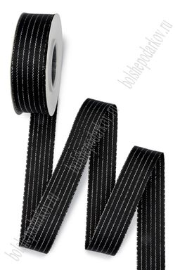 Лента репсовая с люрексом 2,5 см*20 ярд "Полоски" SF-7355, черный №39