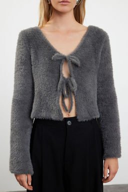 Antrasit Crop Tuylu Baglama Detayl? Triko H?rka TWOAW25HI00111