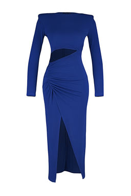 Trendyolmilla Siyah Kruvaze Yaka Cut Out/Pencere Detayl? Orme S?k Abiye Elbise TPRAW23EL00272  фото 32