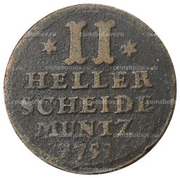 Монета 2 геллера 1755 года Германские государства  Гессен-Кассель