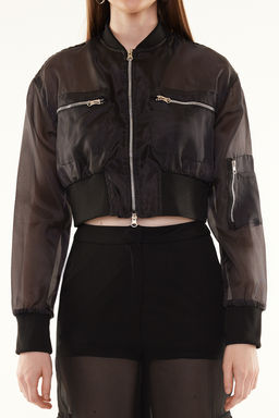 Siyah Regular Kal?p Organze Crop Bomber Mont TWOSS24MO00047