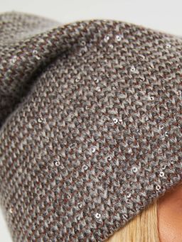 Вязаный (весна/осень) комплект с пайетками(шапка+восьмёрка) «Юлия» (коричневый)