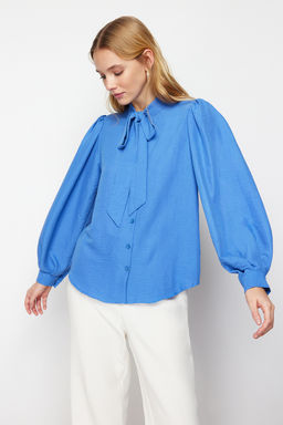 TRENDYOLMILLA Ekru Yakada Fular Detayl? Regular Normal Kal?p Dokuma Gomlek TWOSS21GO0098  фото 3