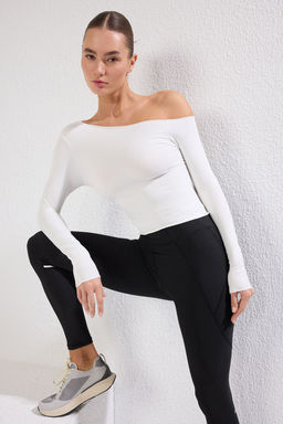 Beyaz Seamless/Dikissiz Uzun Kollu Orme T-Shirt THMSS25TS00004