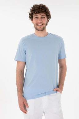 Erkek Regular Fit Bisiklet Yaka A__k Mavi Basic Ti__rt Sepette S_rpriz _ndirim