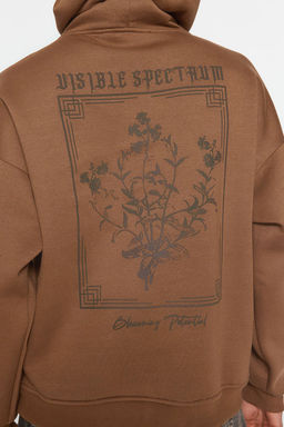 TRENDYOL MAN Antrasit Oversize/Genis Kesim Kapusonlu Cicek Bask? Ici Polar/S?cak Tutan Sweatshirt TMNAW24SW00100 - Trendyolmilla фото 13