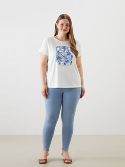 Bisiklet Yaka Bask?l? Kad?n Ti??rt