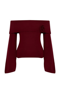 Bordo Gul Detayl? Carmen Yaka Triko Kazak TWOAW25KZ00373 - Trendyolmilla фото 6