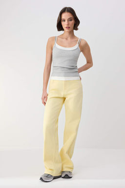 Wardrobe Essentials-Gri Melanj Renk Bloklu Fitted/Vucuda Oturan Esnek Orme Atlet TWOSS26AL00008