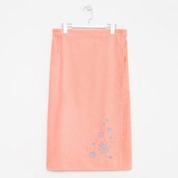 Килт женский для бани и сауны , цвет персиковый вышивка Снежинки, размер 80х1502 см, махра 300г/м 100% хлопок