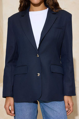 Lacivert Gumus Dugmeli Fitted/Vucuda Oturan Dokuma Astarl? Vatkal? Blazer Ceket TWOSS26BC00015 - Trendyolmilla фото 5