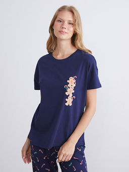 Bisiklet Yaka Bask?l? Kad?n Pijama Tak?m?