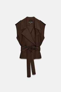 CHALECO CRUZADO CINTUR?N CON LINO / Marr?n chocolate - Zara фото 5