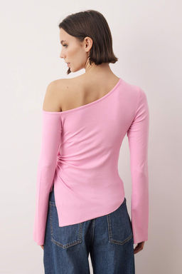 Kahverengi Ac?k Omuzlu Asimetrik Fitted/Vudua Otuan Ispanyol Kol Orme Bluz TWOAW26BZ00328 - Trendyolmilla фото 8