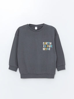 Bisiklet Yaka Bask?l? Uzun Kollu Erkek Bebek Sweatshirt