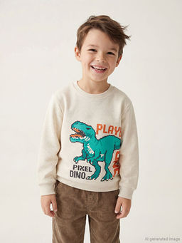 Dinozor Bask?l? Erkek ?ocuk Sweatshirt