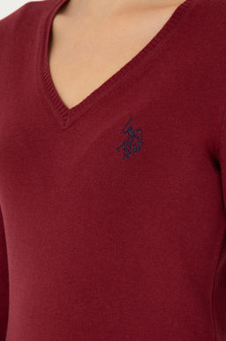 Женский бордовый базовый свитер с v-образным вырезом Неожиданная скидка в корзине - U.s. polo assn фото 7