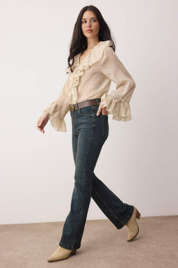 Yesil Yuksek Bel Comfort/Esnek Flare Jeans TWOSS26JE00022