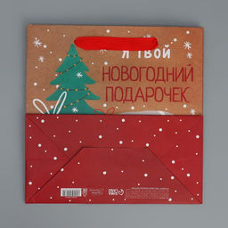 Цена за 2 шт. Пакет подарочный новогодний крафтовый квадратный Подарочек, 22?22?11 см