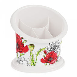 Подставка для столовых приборов пластмассовая Маки 16х13х16см, 4-хсекционная (Россия)