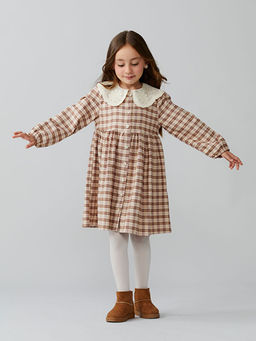 Bebe Yaka Ekose Desen Flanel K?z ?ocuk Elbise