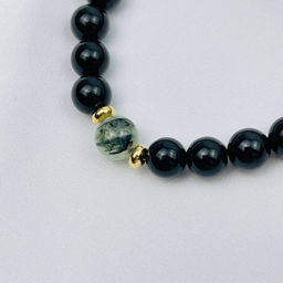 Браслет из черного Агата с Пренитом 19 см