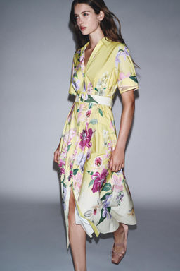 FLORAL PRINT MIDI DRESS WITH BELT - Zara фото 9