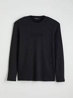 Bisiklet Yaka Uzun Kollu Bask?l? Erkek Ti??rt