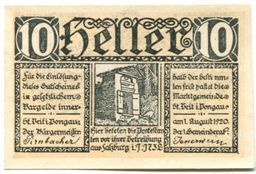 Банкнота 10 геллеров 1920 года Австрия  Санкт-Файт-им-Понгау (нотгельд)