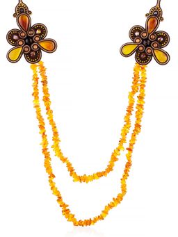 Ажурное плетеное колье с вставками из натурального янтаря и с ниткой лечебных бус Индия