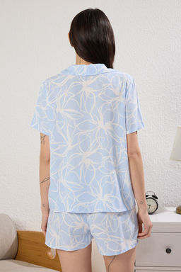 Trendyolmilla Mavi Cicekli Viskon Sortlu Dokuma Pijama Tak?m? THMSS25PT00306 фото 4