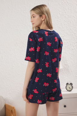 Trendyolmilla Lacivert %100 Pamuklu Kalpli Sloganl? Sortlu Orme Pijama Tak?m? THMSS25PT00368 фото 5