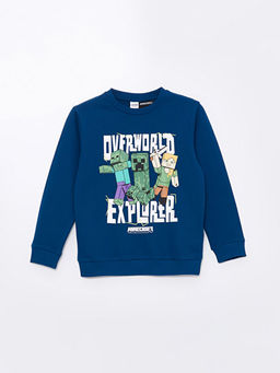 Bisiklet Yaka Minecraft Bask?l? Erkek ?ocuk Sweatshirt