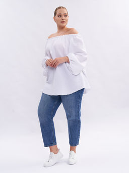 Блузка из муслина с кружевом BL09401WHT02