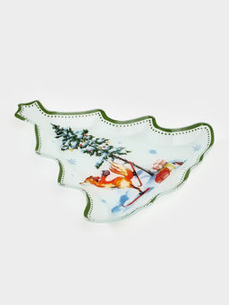 Блюдо сервировочное новогоднее Доляна «Зверьки в лесу», 24.5×24.7×2 см, стекло, белое