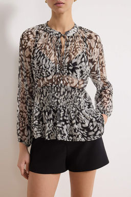 Siyah Soyut Desenli Gipeli Transparan Sifon Dokuma Bluz TWOSS26BZ00215 - Trendyolmilla фото 3