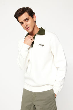 TRENDYOL MAN Ekru Regular/Normal Kesim Polo Yaka Nak?sl? Ici Polar/S?cak Tutan Sweatshirt TMNAW24SW00241 - Trendyolmilla фото 3