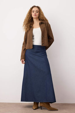 TRENDYOLMILLA Kahverengi Volanl? Maxi Denim Etek TWOSS25ET00005  фото 13