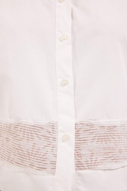 Trendyolmilla Beyaz Transparan detayl? k?sa kol crop Gomlek TWOSS25GO00170  фото 3