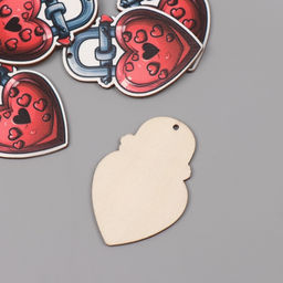 Декор для творчества дерево «Сердце-замочек», набор 5 шт., 5.5×3.7×0.3 см