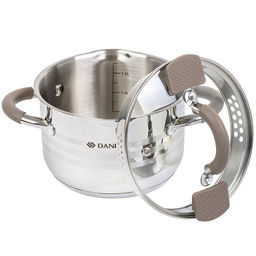 Кастрюля нерж НАРА 2.1 л, с крышкой, крышка стекло, Daniks, GS-01413HY-16CA-2, серебр  фото 2