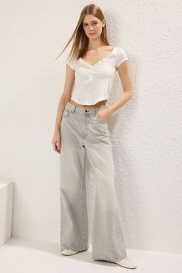 Ekru Fitted/Vucuda Oturan C?tc?tl? Fitilli Esnek Orme Bluz TWOSS25BZ00087