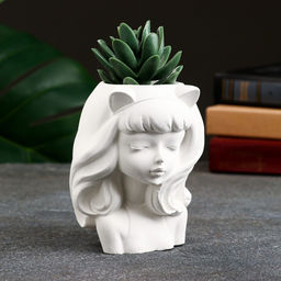 Декоративное кашпо для цветов Девушка с ушками, 11?9?7 см, гипс, белое