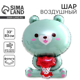 Цена за 5 шт. Воздушный шар фольгированный 33 Медведь бирюзовый, фигура животного