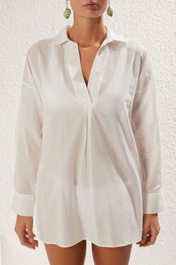 TRENDYOLMILLA Mavi Dokuma %100 Pamuk Baglamal? Plaj Gomlegi TBESS25GO00004 фото 14