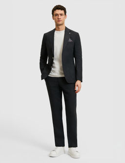 Siyah Slim Fit %100 Keten Mikro Desen Mono Yaka Ceket